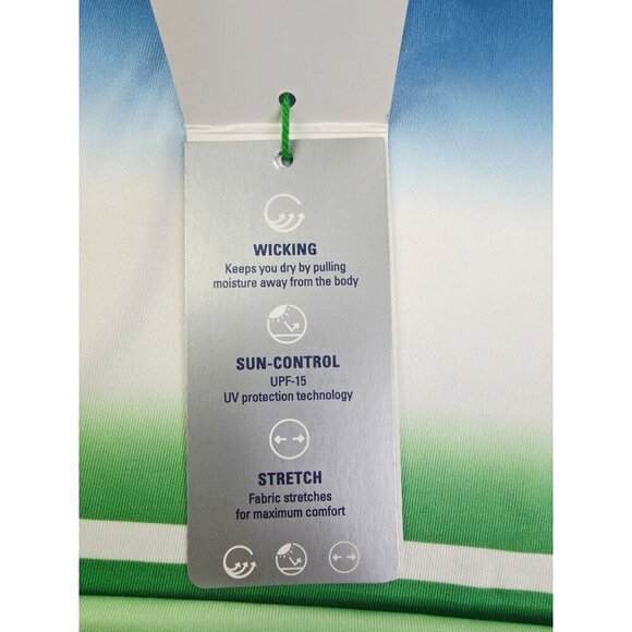 Izod Golf Stretch Size Large Mens White Green Blue Colorblock UPF-15 Polo NWT - Picture 7 of 11